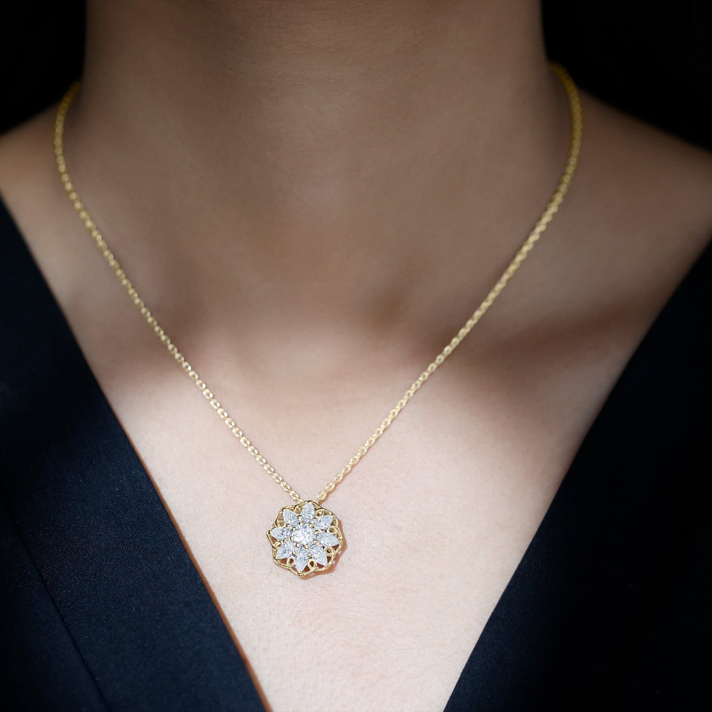 Lab Grown Diamond Statement Flower Necklace