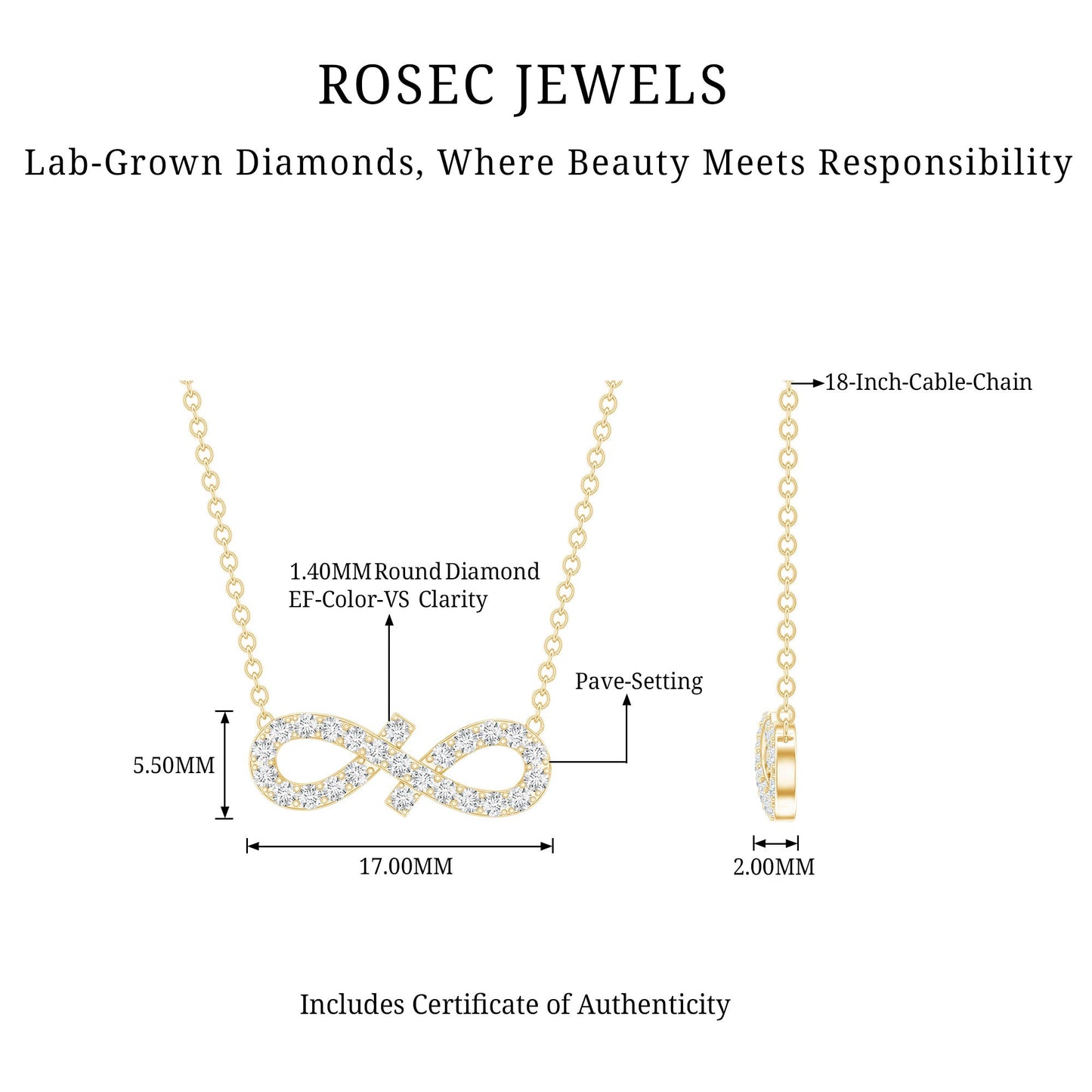 Pave Set Lab Grown Diamond Sideways Infinity Necklace