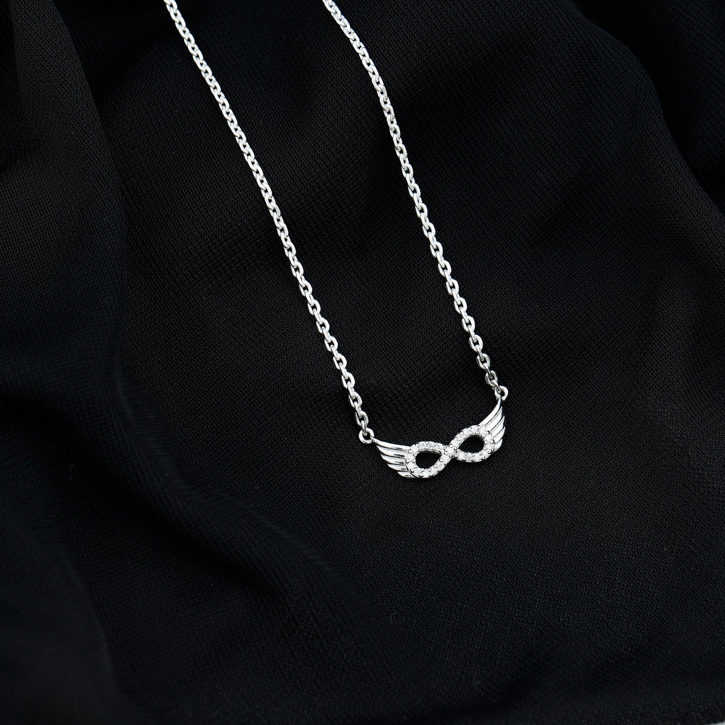 Sideways Pave Set Lab Grown Diamond Angel Wing Necklace
