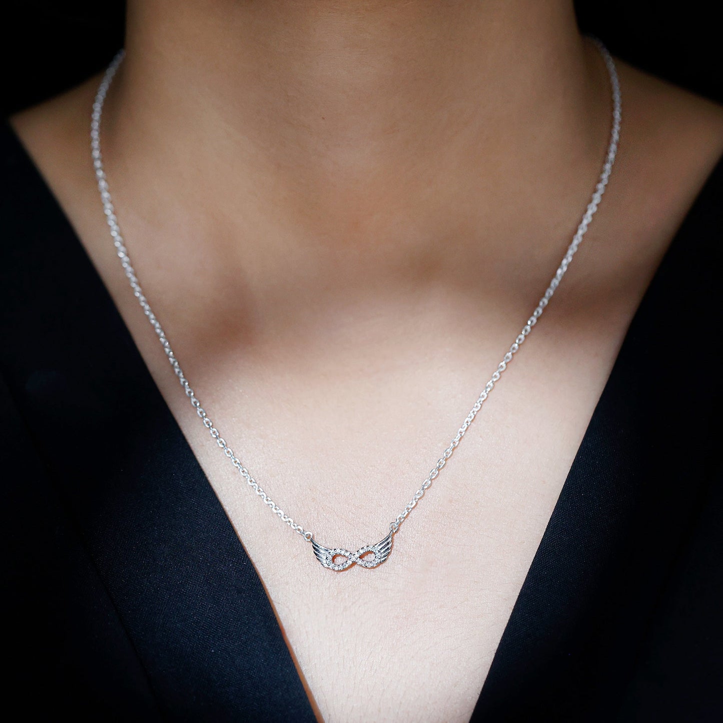 Sideways Pave Set Lab Grown Diamond Angel Wing Necklace