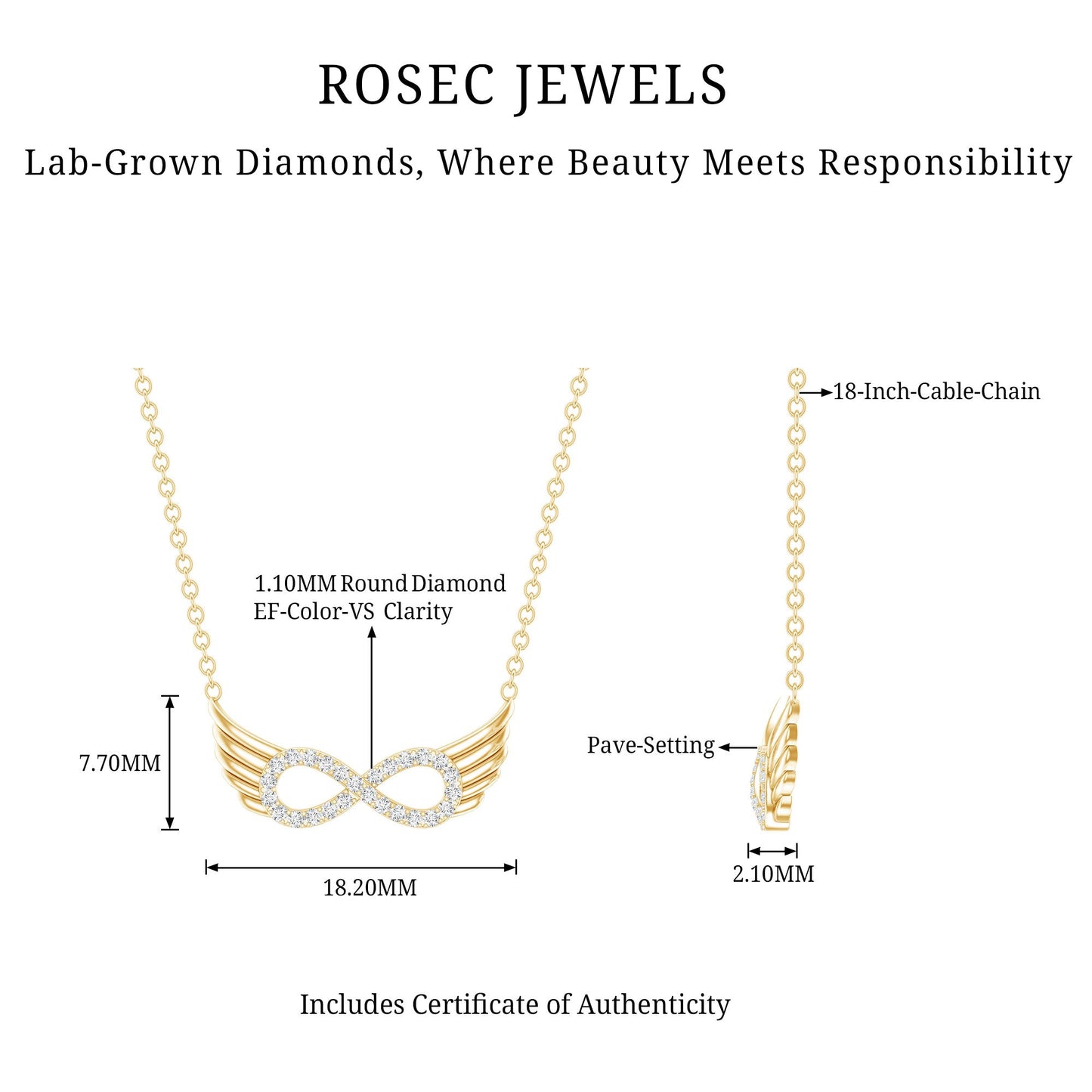 Sideways Pave Set Lab Grown Diamond Angel Wing Necklace