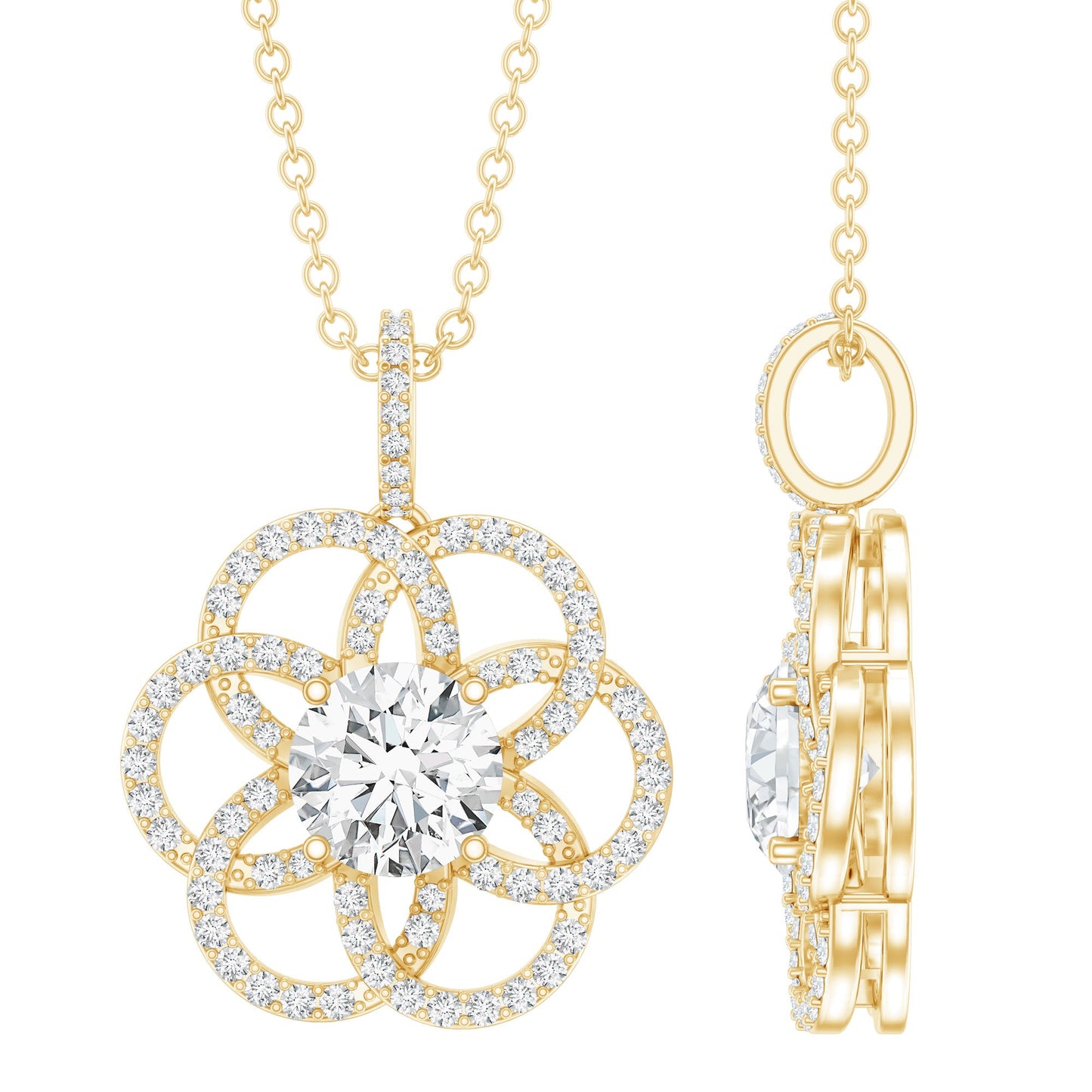0.9 Carat Round Lab Diamond Flower Bridal Necklace
