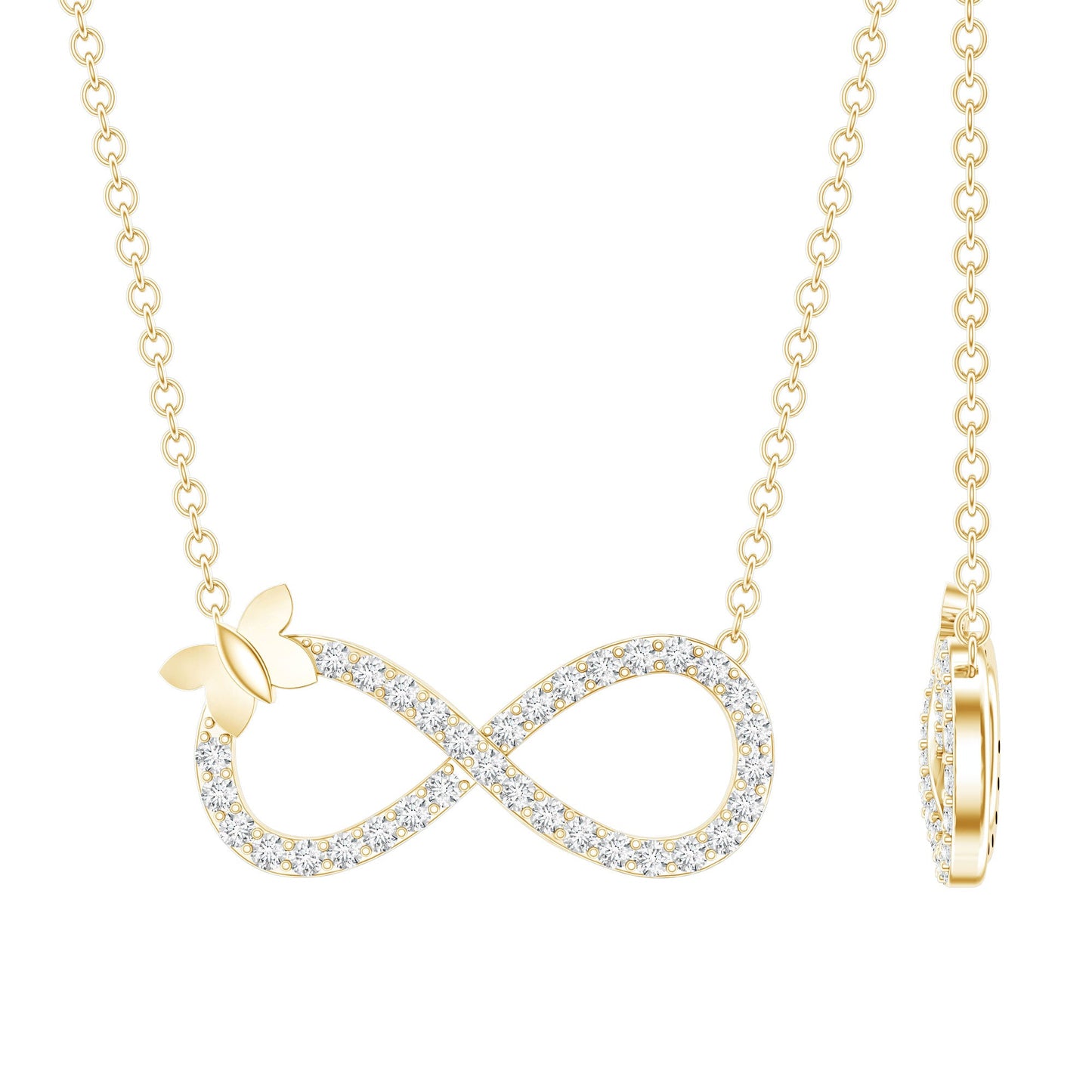 Lab Pave Set Diamond Sideways Infinity Butterfly Necklace