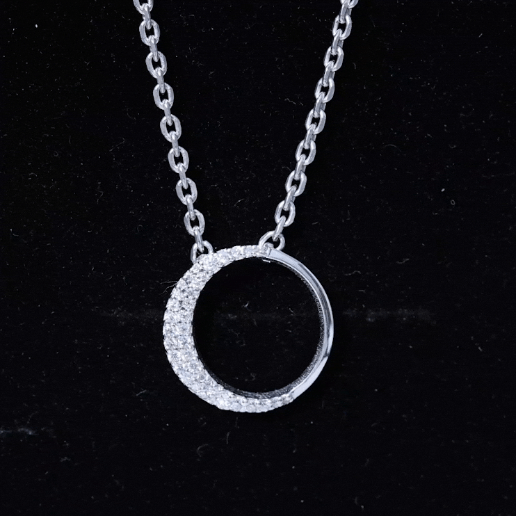 Pave Set Lab Grown Diamond Open Circle Pendant Necklace