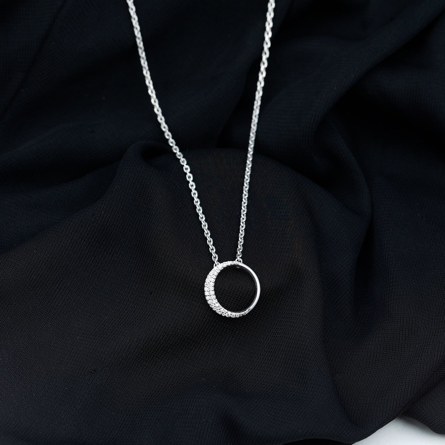 Pave Set Lab Grown Diamond Open Circle Pendant Necklace
