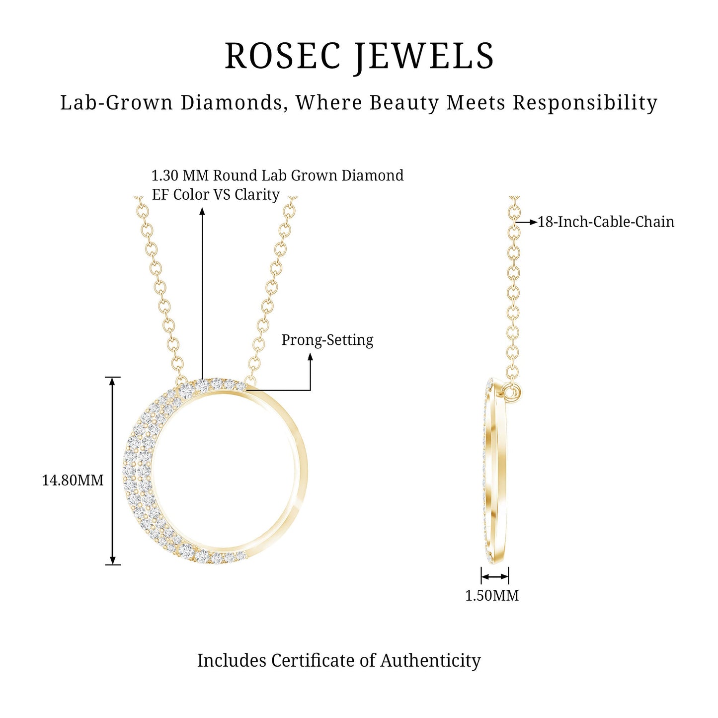 Pave Set Lab Grown Diamond Open Circle Pendant Necklace