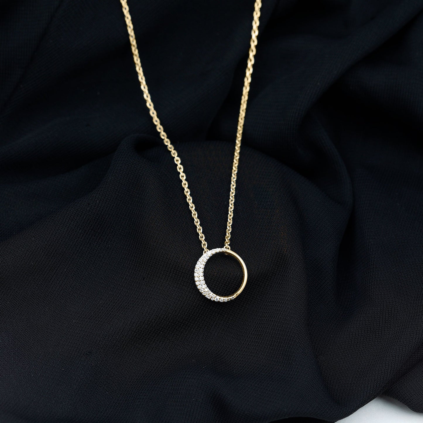 Pave Set Lab Grown Diamond Open Circle Pendant Necklace