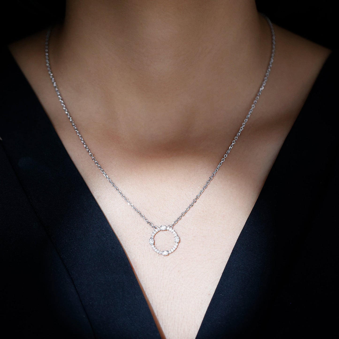 Certified Lab Grown Diamond Half Bezel Set Open Circle Necklace