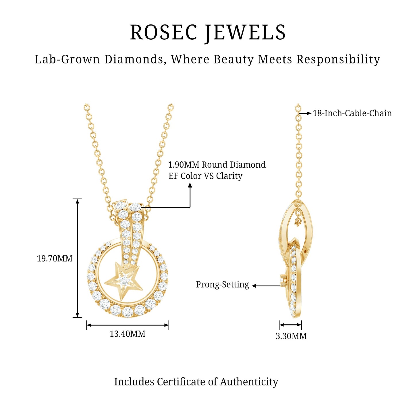 Lab Grown Diamond Star Circle Necklace With Decorated Bail