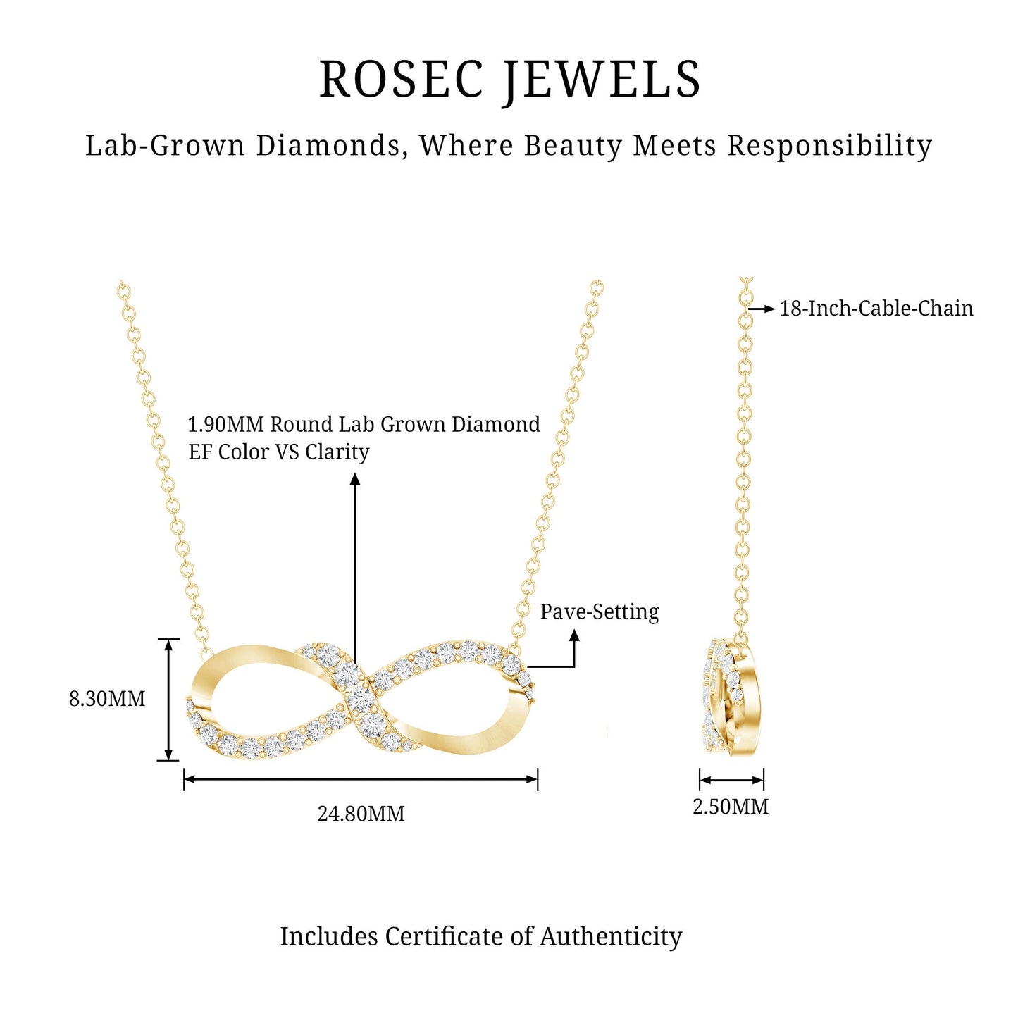 Lab Grown Diamond Infinity Knot Necklace with Accent