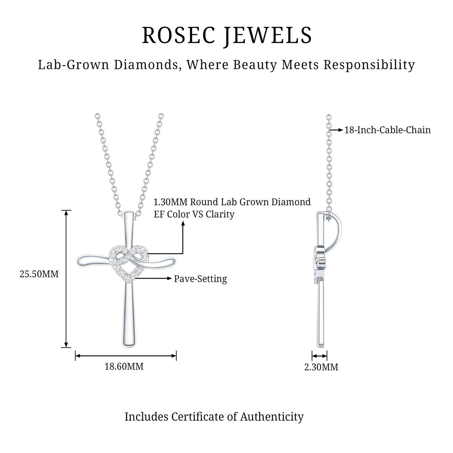 Certified Lab Grown Diamond Catholic Cross Heart Necklace