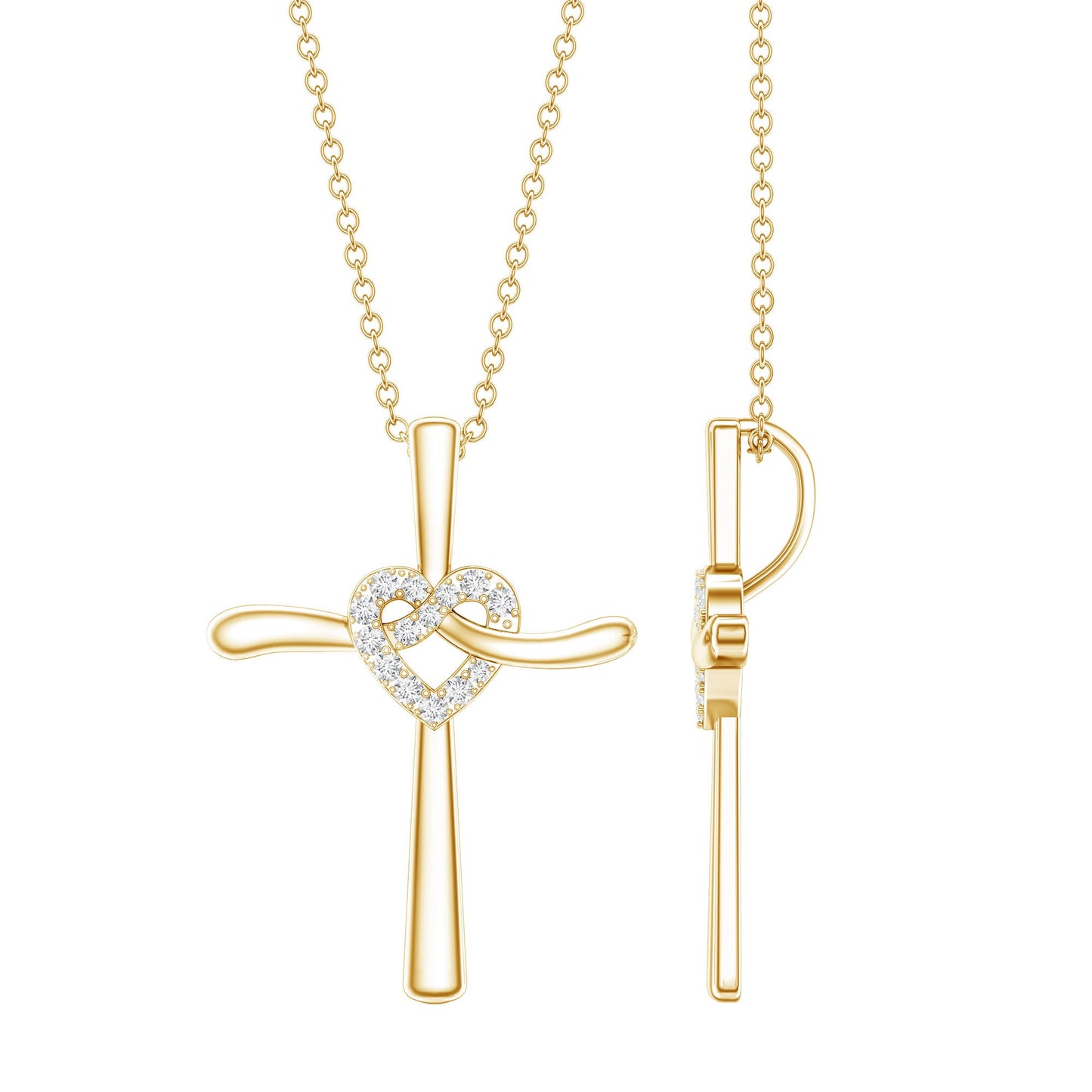 Certified Lab Grown Diamond Catholic Cross Heart Necklace