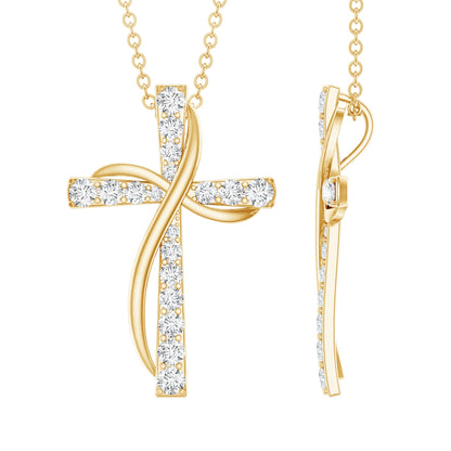 Pave Set Lab Grown Diamond Double Cross Necklace