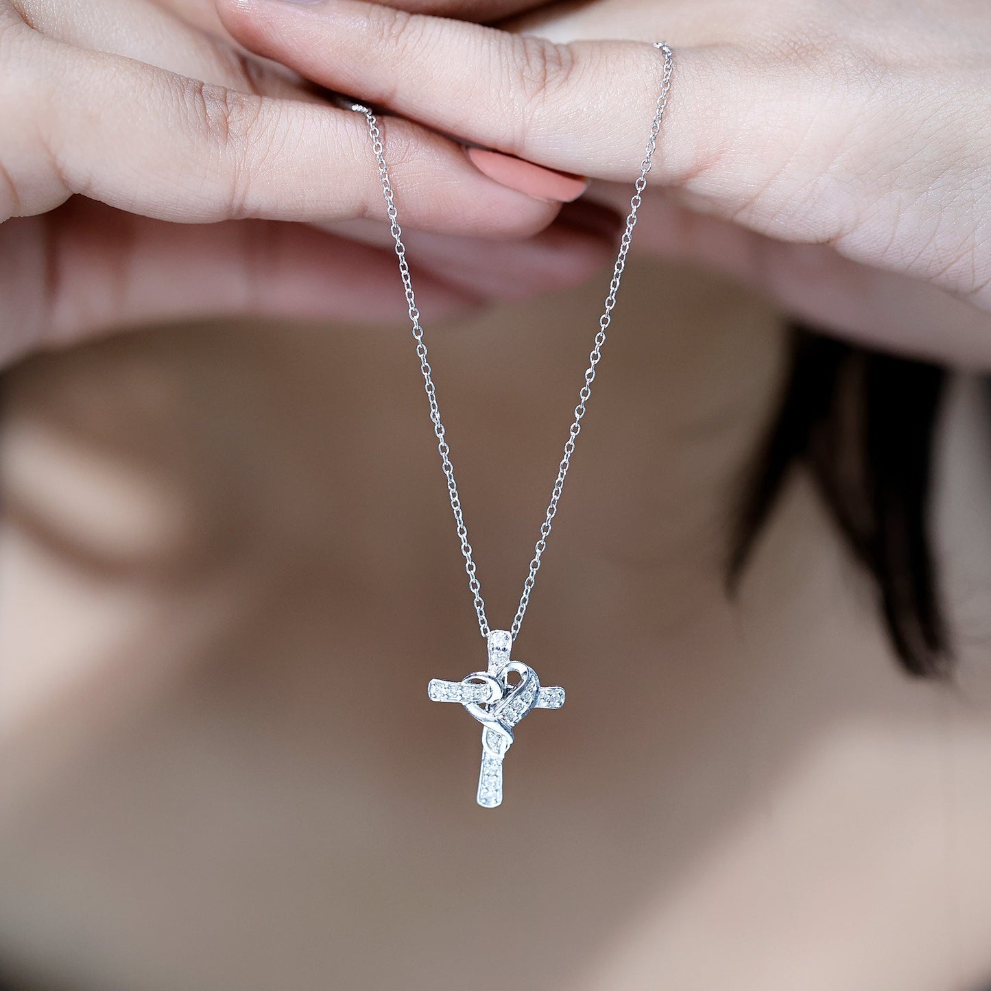 Certified Lab Grown Diamond Heart Cross Necklace