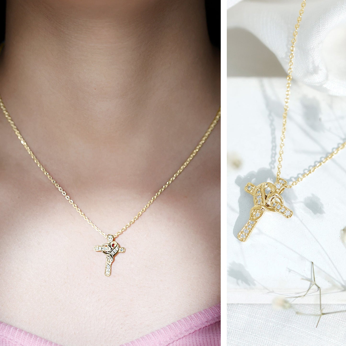 Certified Lab Grown Diamond Heart Cross Necklace