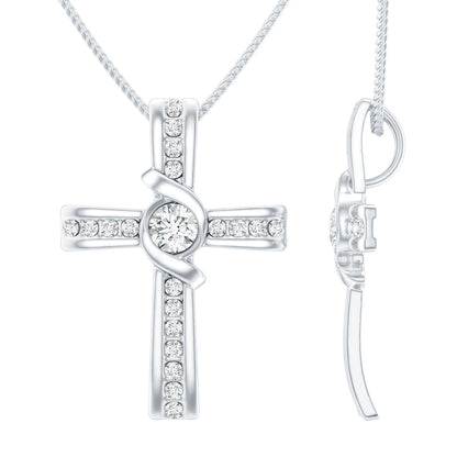 Bezel Set Lab Grown Diamond Cross Religious Necklace