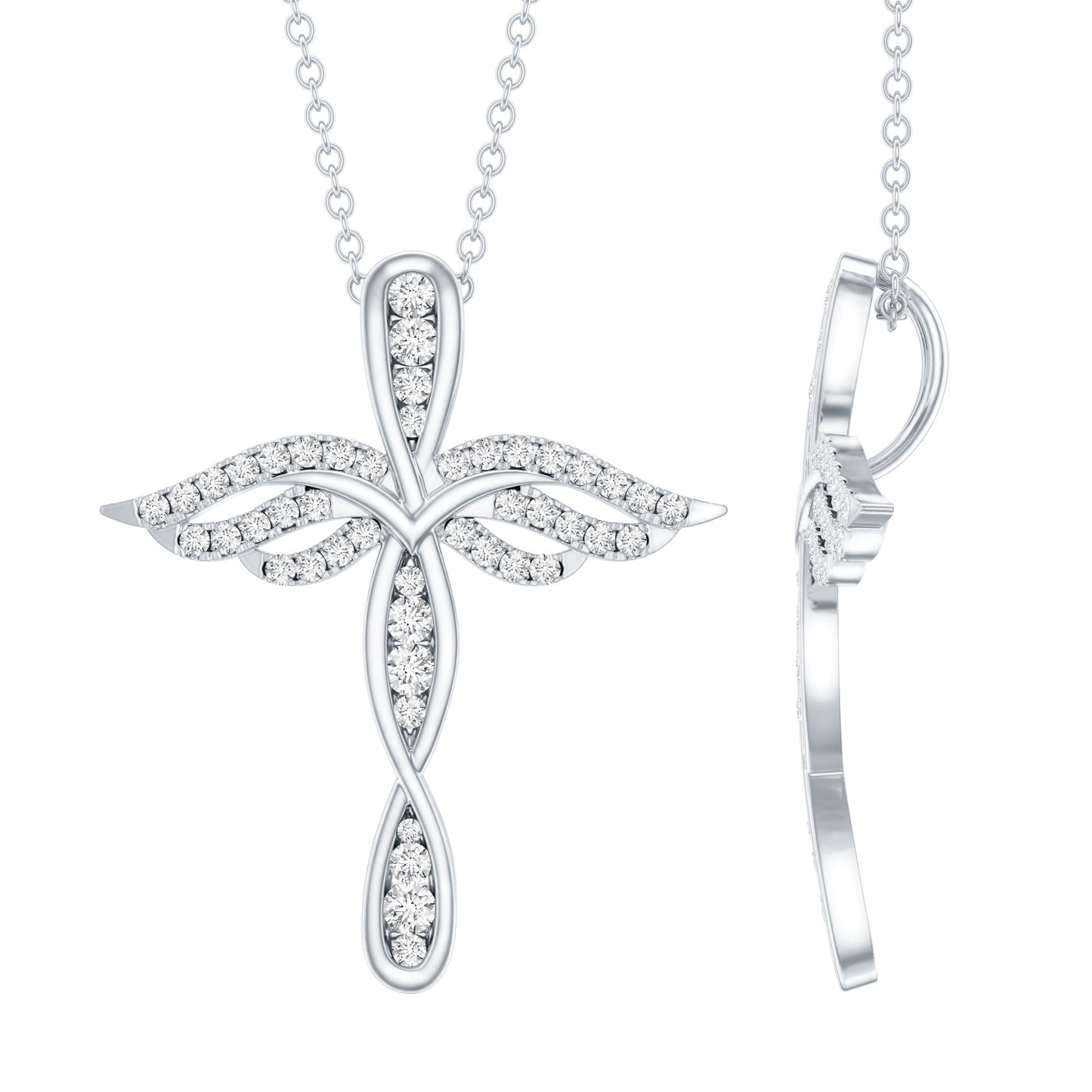 Certified Lab Grown Diamond Prong Set Cross Angel Necklace