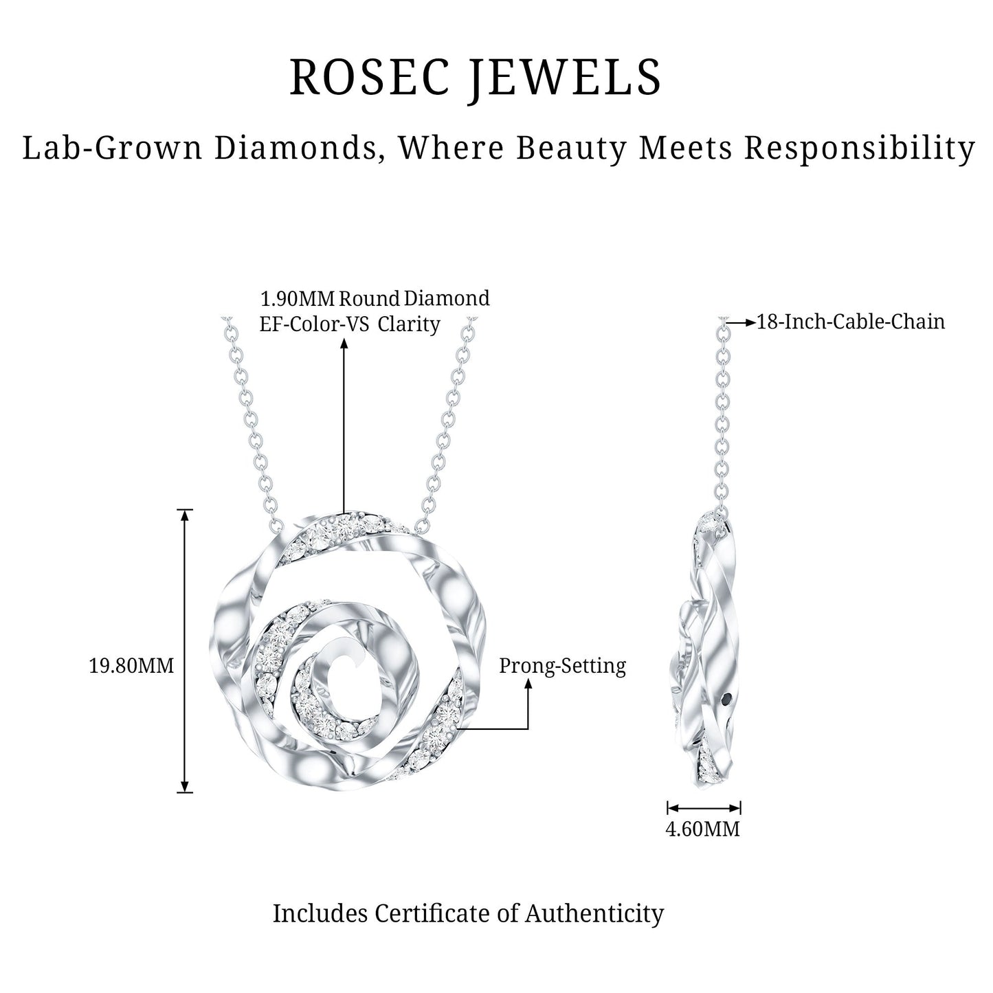Lab Grown Diamond Pave Set Swirl Pendant Necklace