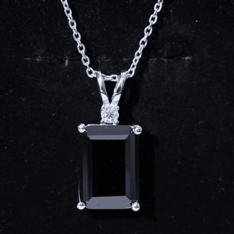 9 Carat Emerald Cut Lab Grown Black Diamond Pendant Necklace In Silver