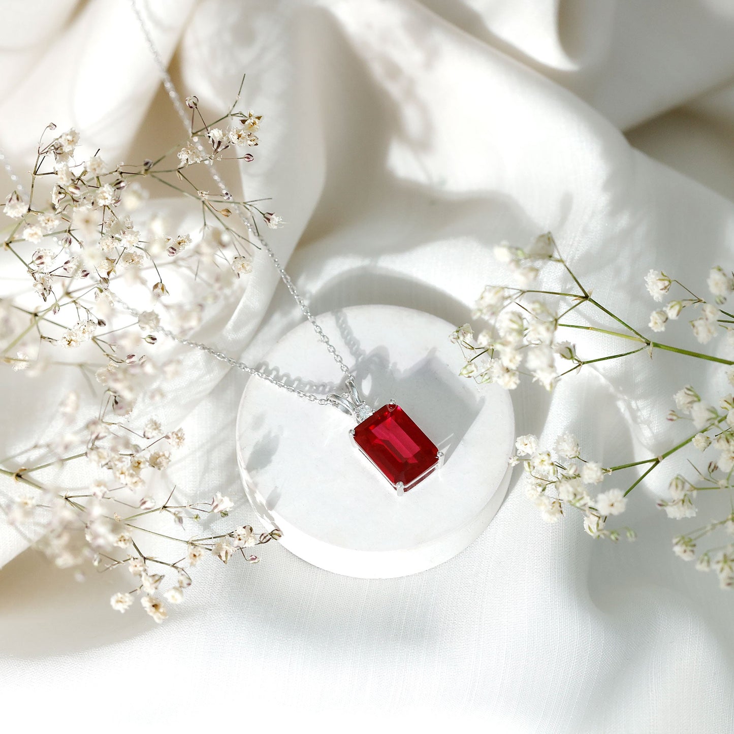 5 Carat Lab Grown Ruby Statement Pendant Necklace for Women