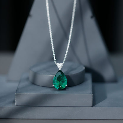 9 Carat Lab Grown Emerald Statement Necklace with Chain
