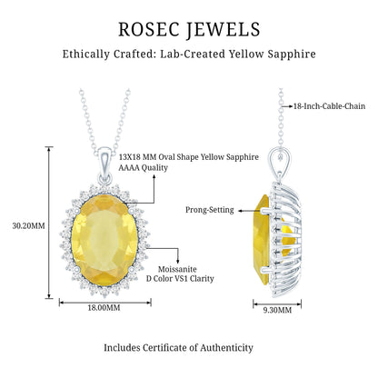 Certified 14 Carat Lab Grown Yellow Sapphire Cocktail Necklace With Silver Chain