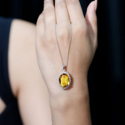 Certified 14 Carat Lab Grown Yellow Sapphire Cocktail Necklace With Silver Chain