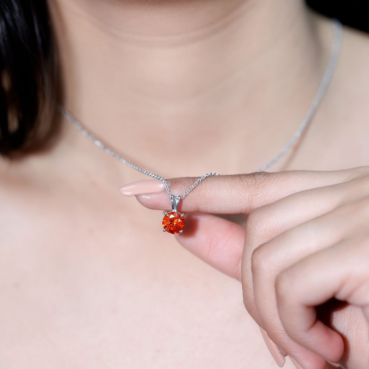 Lab Grown Orange Sapphire 2.25 Carat Necklace With Silver Chain