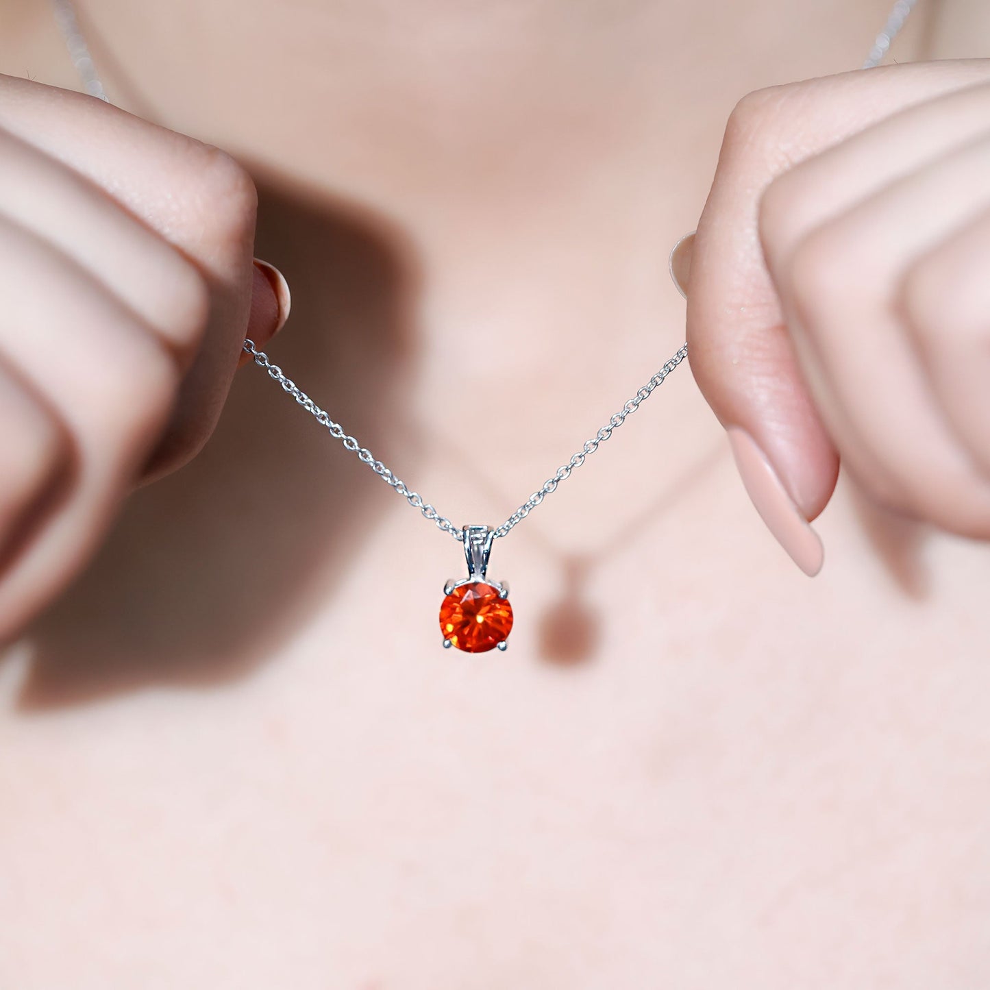 Lab Grown Orange Sapphire 2.25 Carat Necklace With Silver Chain