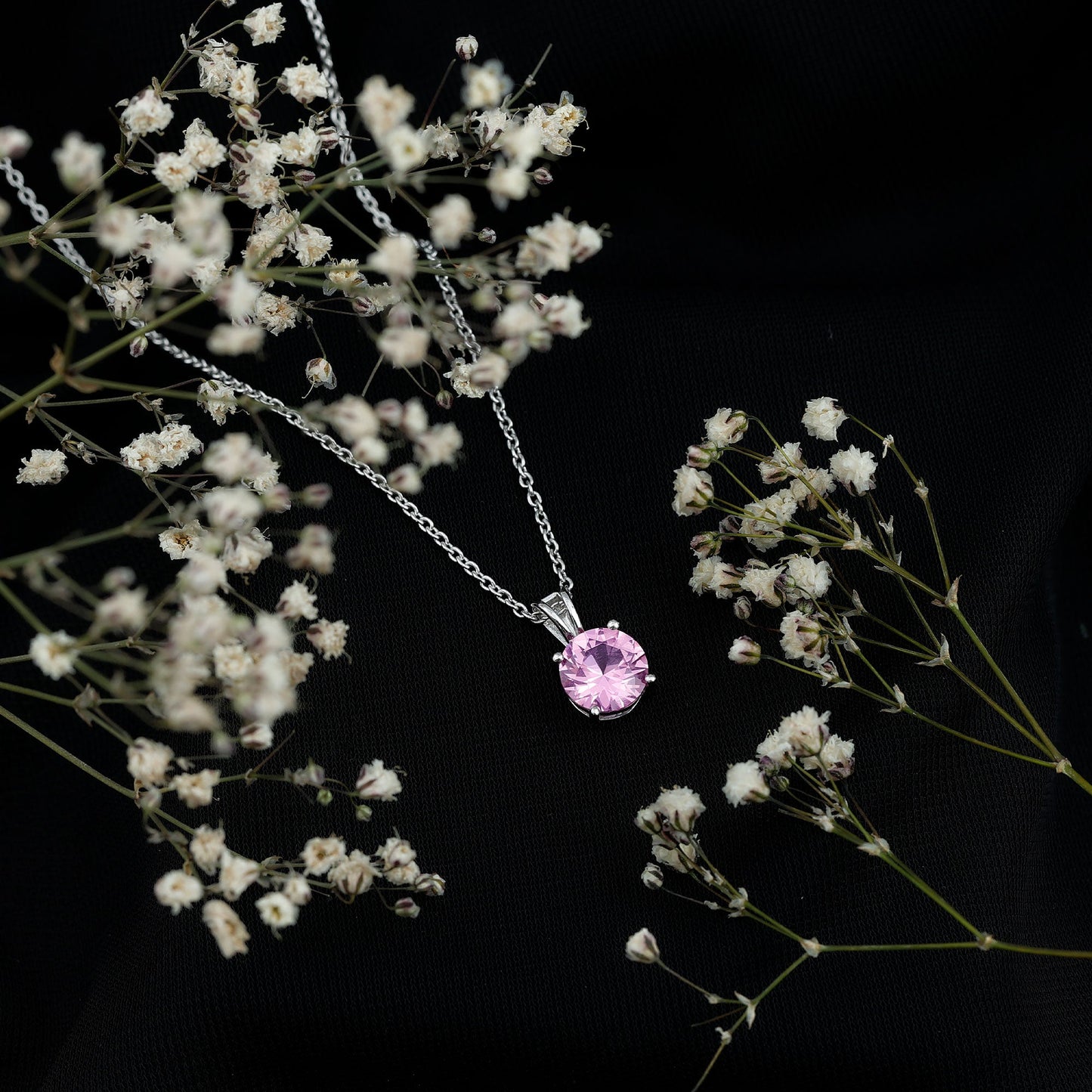 2 Carat Lab Grown Pink Sapphire Solitaire Necklace with Silver Chain