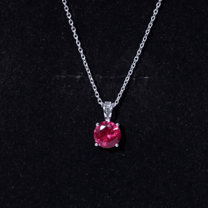 2 Carat Lab Grown Ruby Solitaire Pendant Necklace With Silver Chain