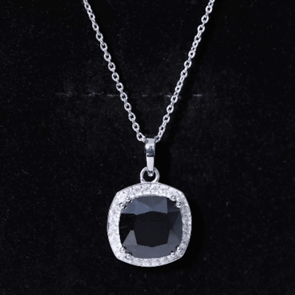 6 Carat Cushion Cut Lab Grown Black Diamond Halo Necklace with Silver Chain