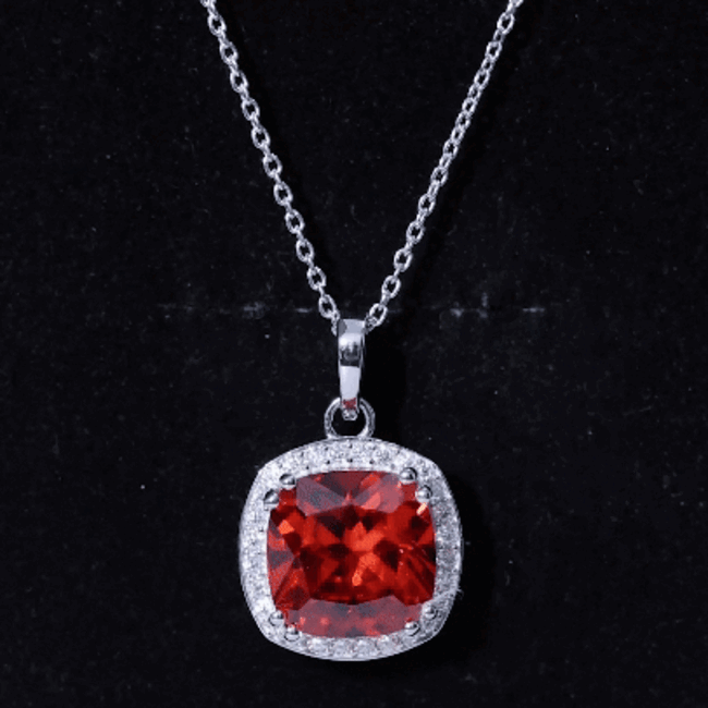 Certified 9 Carat Lab Grown Orange Sapphire Bridal Necklace With Silver Chain