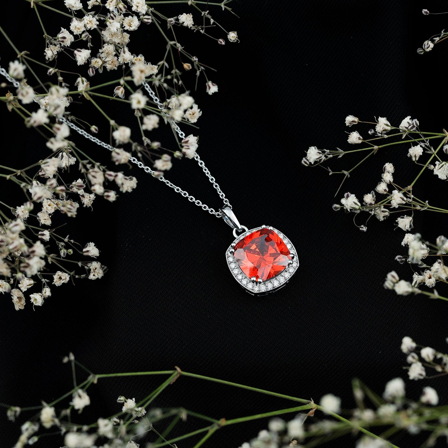 Certified 9 Carat Lab Grown Orange Sapphire Bridal Necklace With Silver Chain