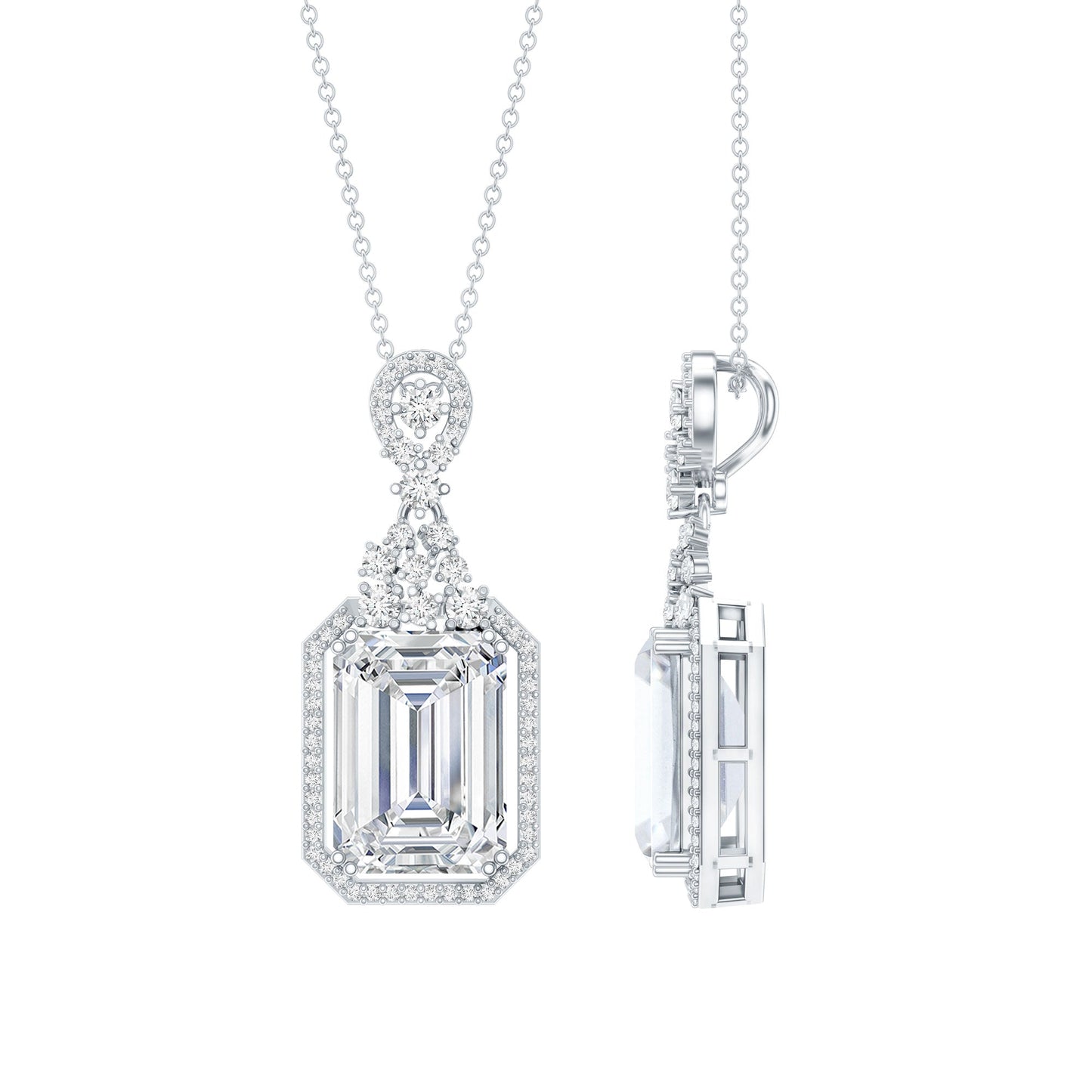 4.5 Carat Emerald Cut Moissanite Wedding Necklace with Silver Chain