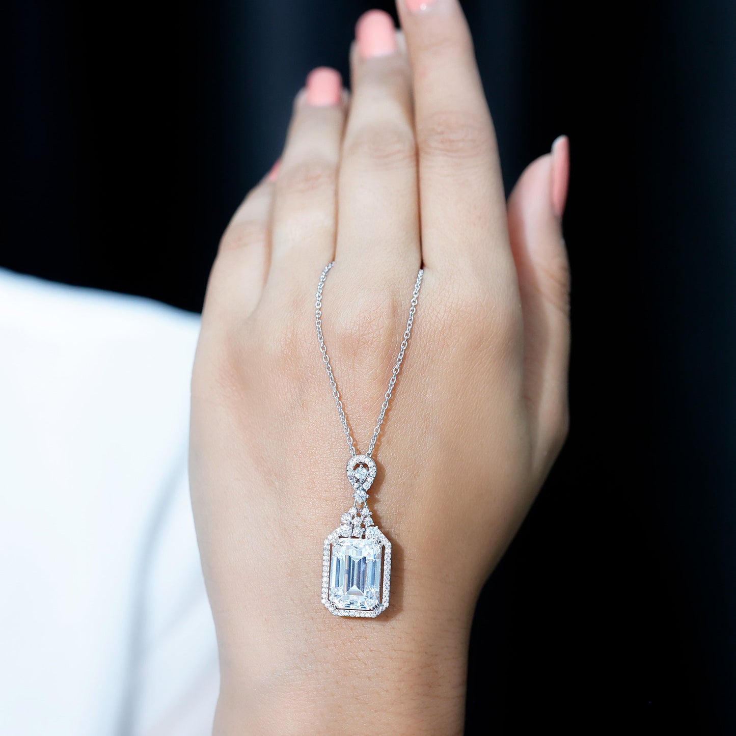 4.5 Carat Emerald Cut Moissanite Wedding Necklace with Silver Chain