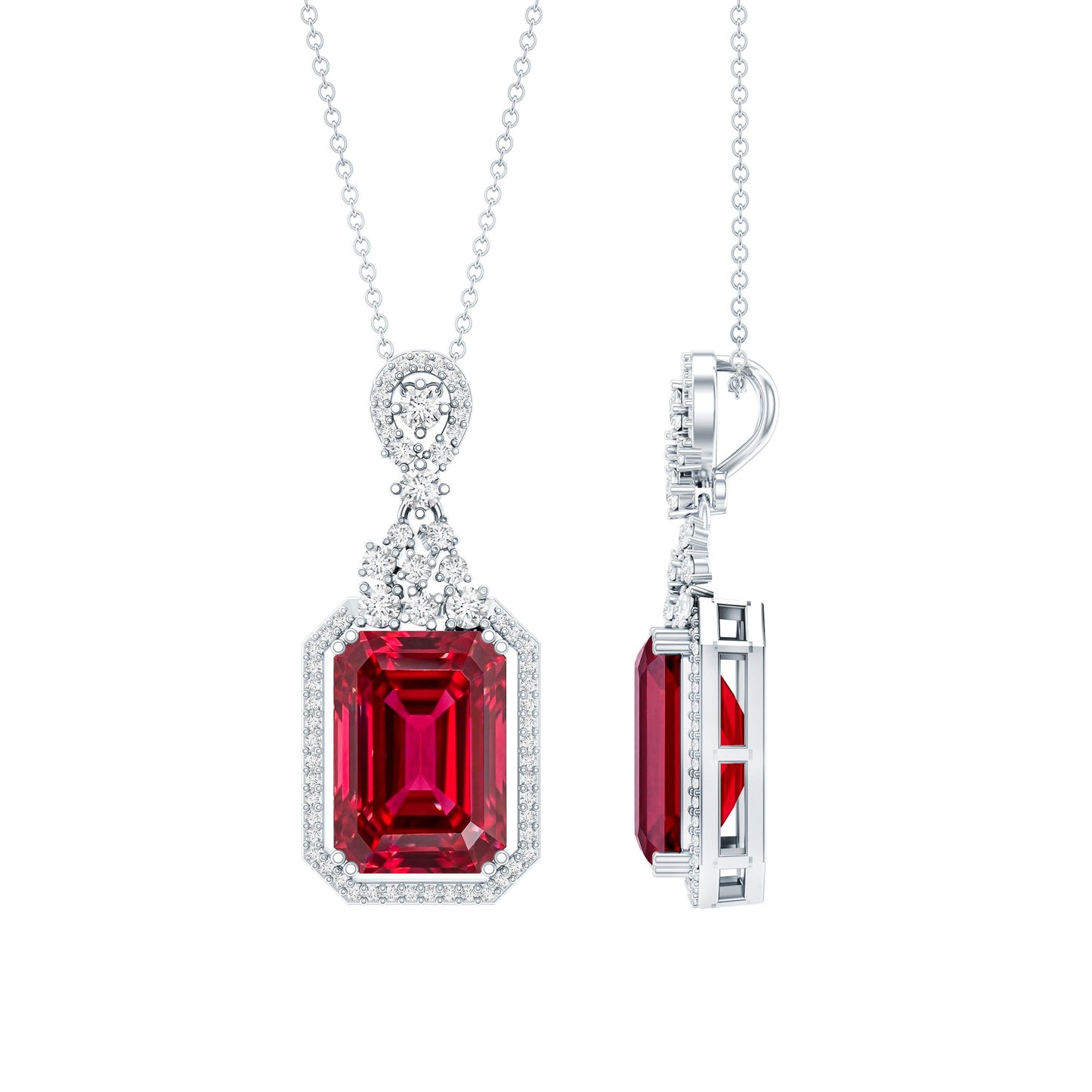 Certified 5 Carat Lab Grown Ruby Vintage Necklace With Silver Chain