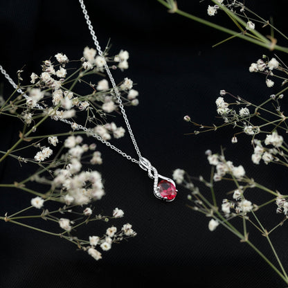 1.5 Carat Lab Grown Ruby Infinity Necklace With Silver Chain