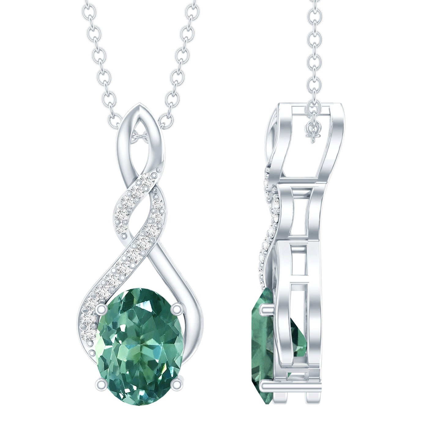 1.5 Carat Lab Grown Green Sapphire Infinity Necklace With Silver Chain