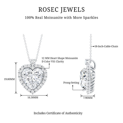 Certified 5.5 Carat Moissanite Heart Necklace with Silver Chain