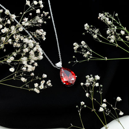 9 Carat Pear Shape Lab Grown Orange Sapphire Teardrop Necklace with Silver Chain