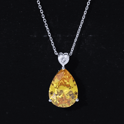 9 Carat Lab Grown Yellow Sapphire Teardrop Pendant Necklace with Silver Chain