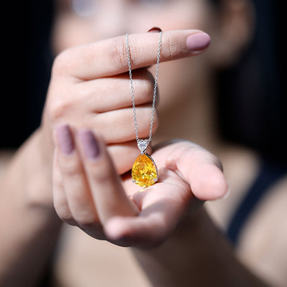 9 Carat Lab Grown Yellow Sapphire Teardrop Pendant Necklace with Silver Chain