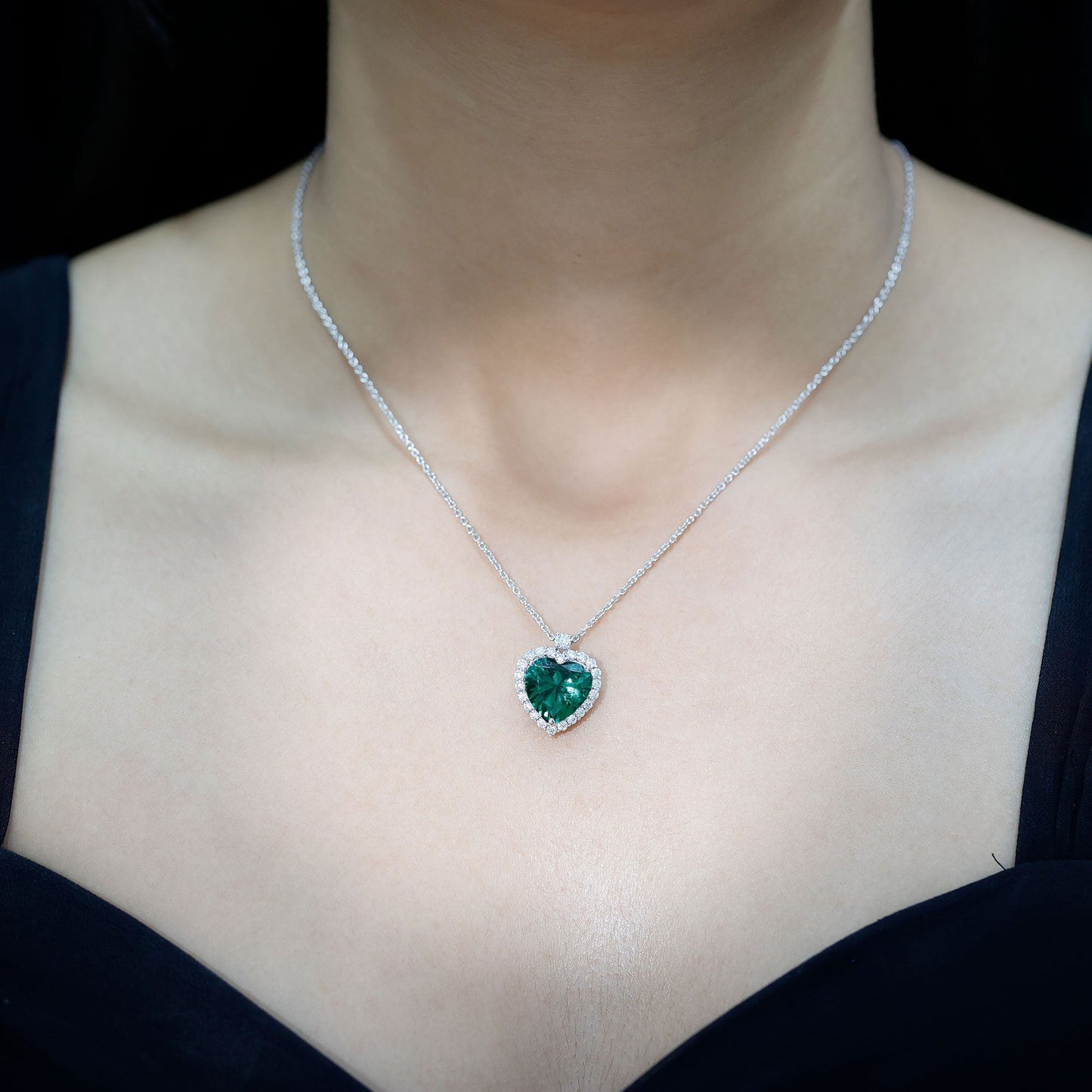 Lab Created 5.6 Carat Emerald Moissanite Heart Pendant Necklace