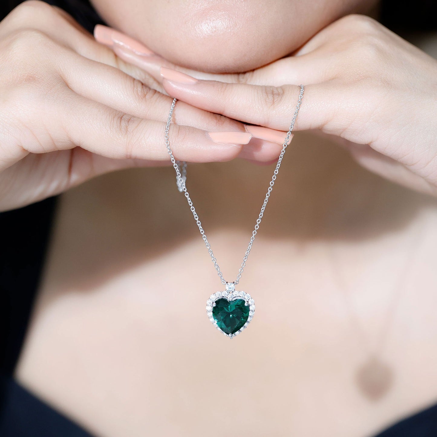 Certified 5.5 Carat Lab Grown Emerald Heart Necklace With Silver Chain