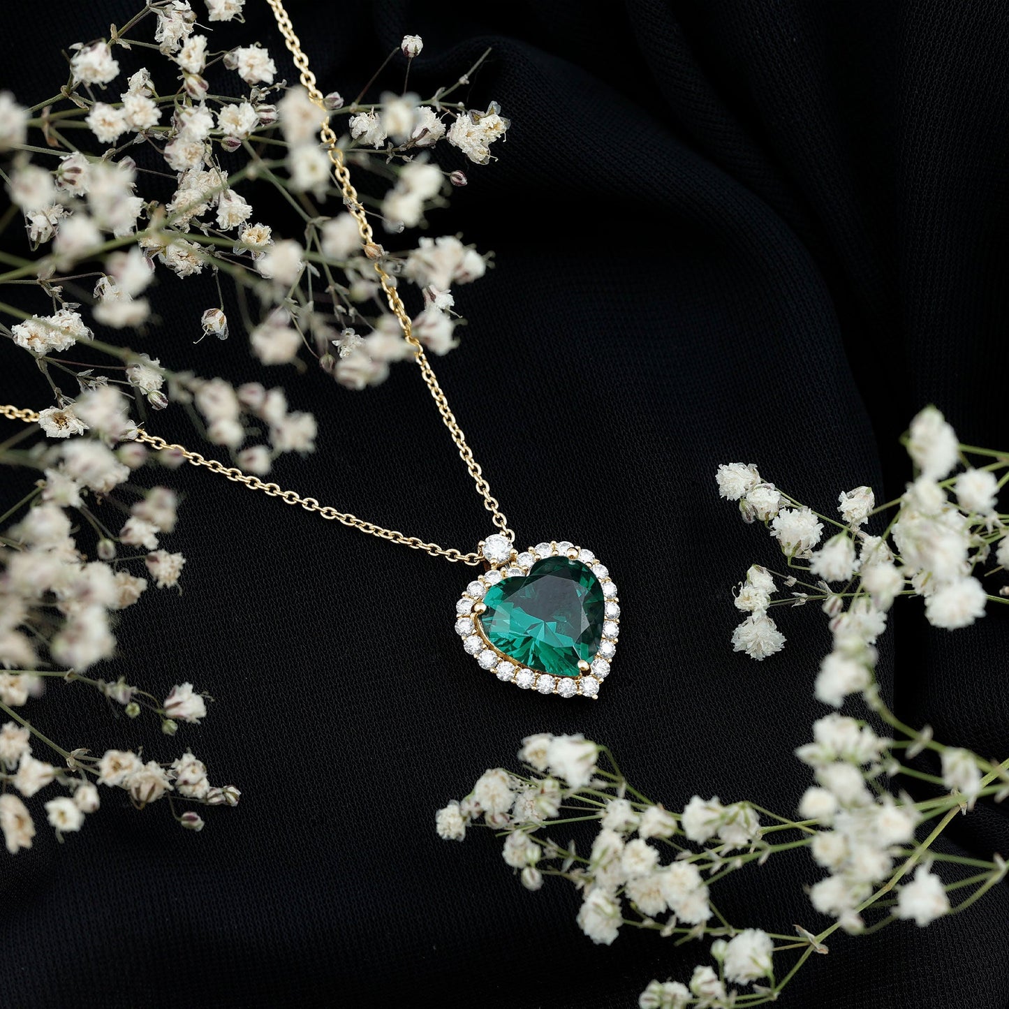 Lab Created 5.6 Carat Emerald Moissanite Heart Pendant Necklace