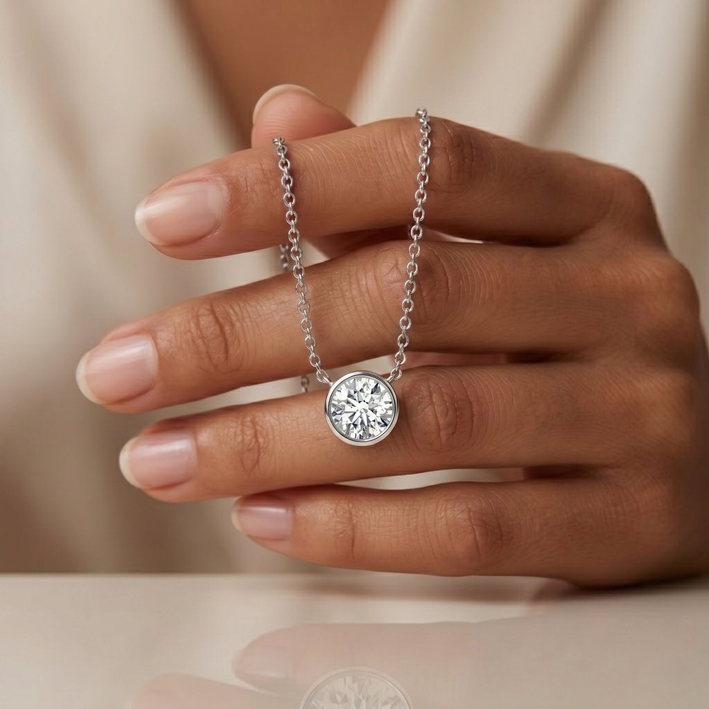 Bezel Set IGI Certified 2 Carat Lab Grown Diamond Solitaire Necklace