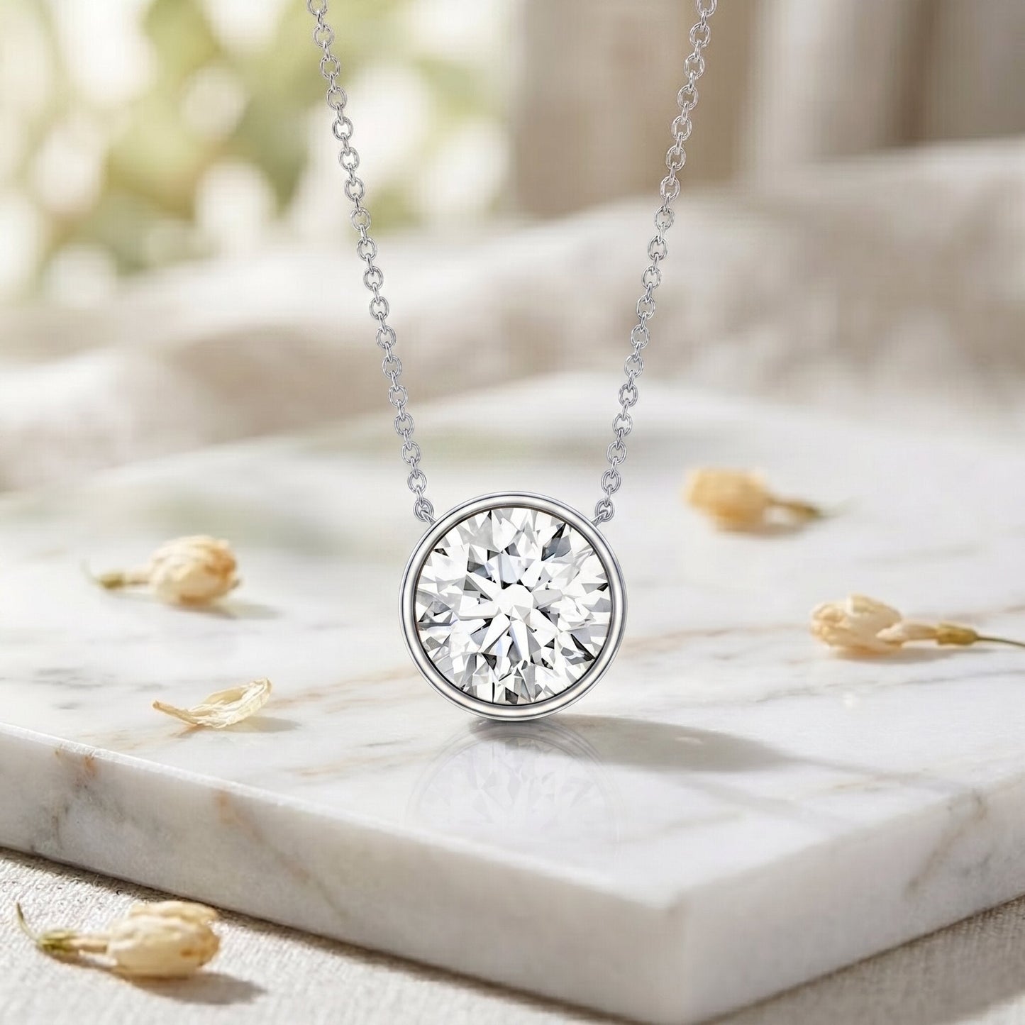 4 Carat Bezel Set Lab Grown Diamond Necklace with IGI Certificate