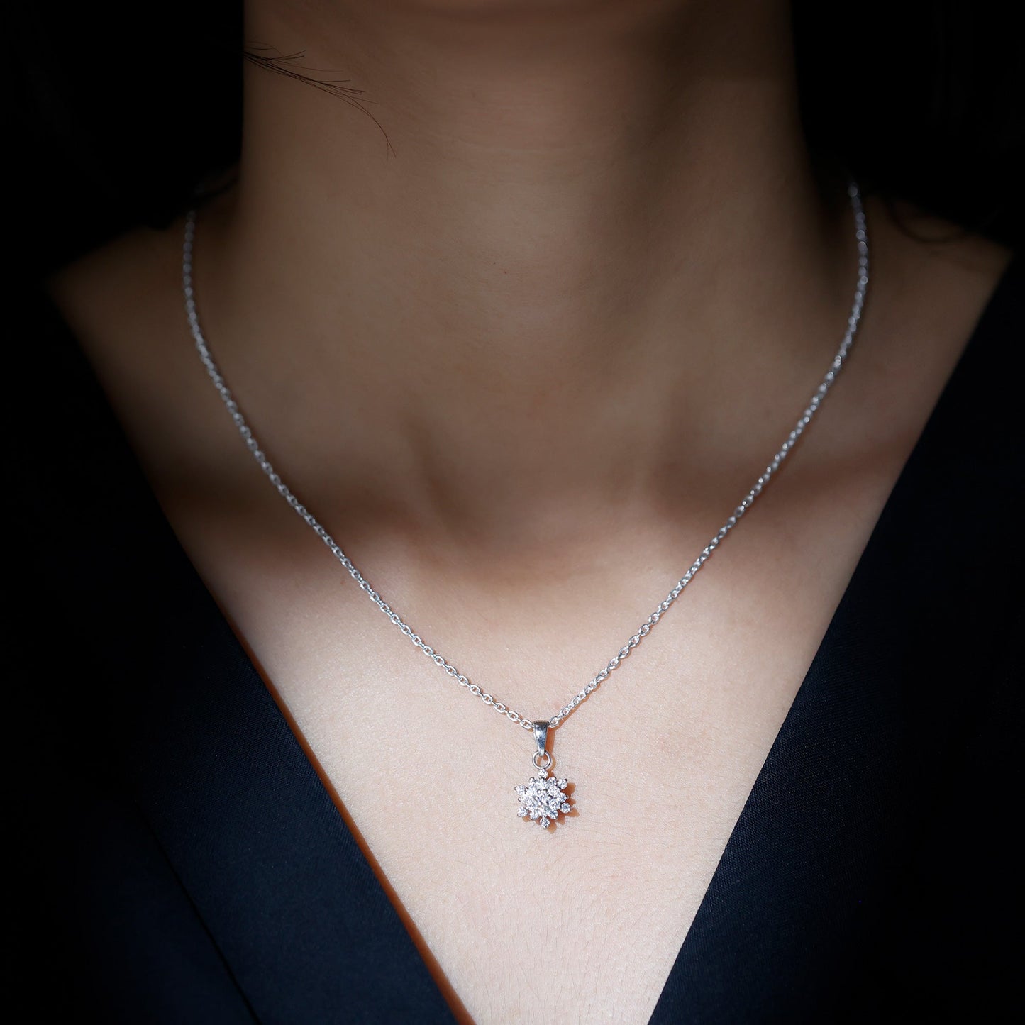 Certified Moissanite Snowflake Necklace with Silver Chain