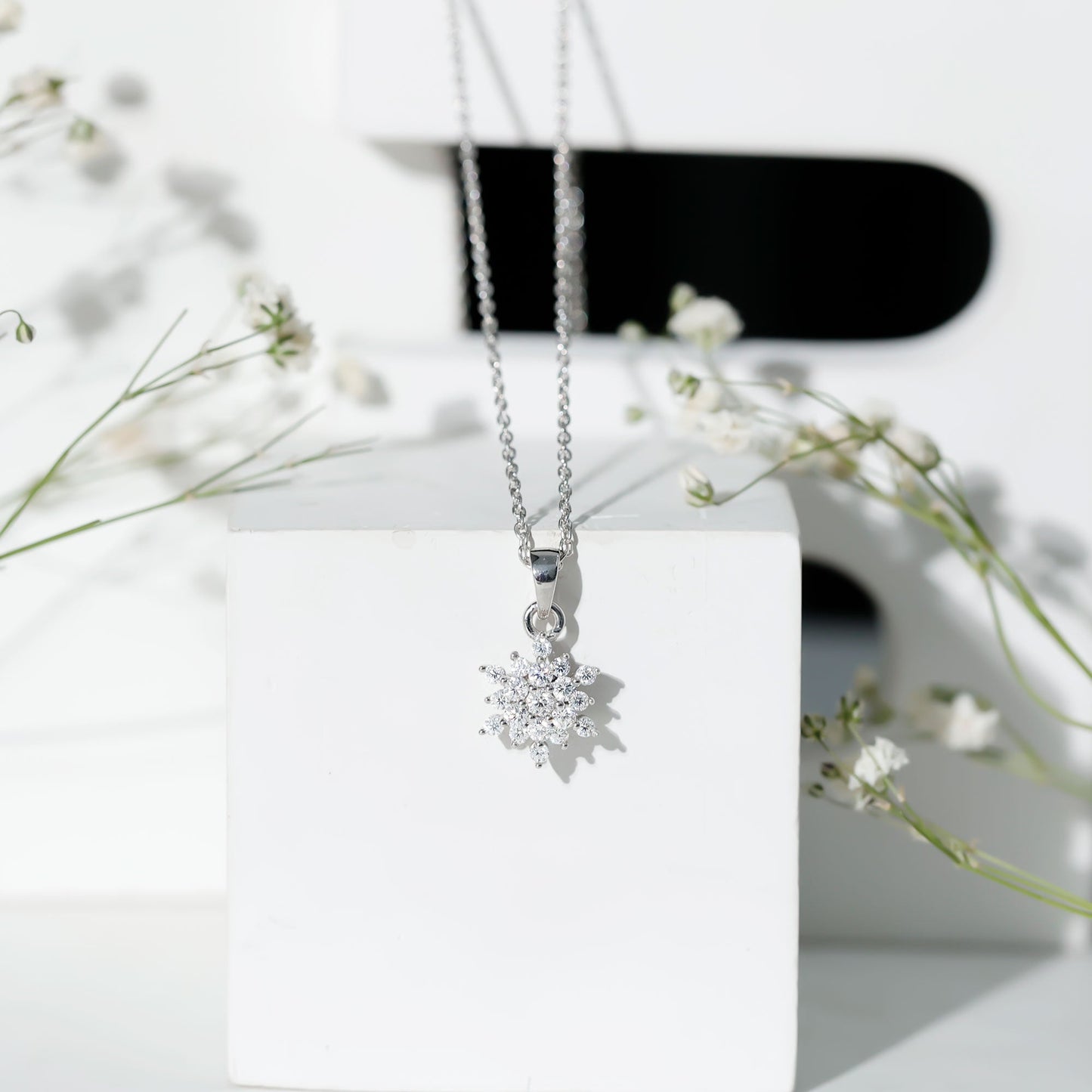 Certified Moissanite Snowflake Necklace with Silver Chain